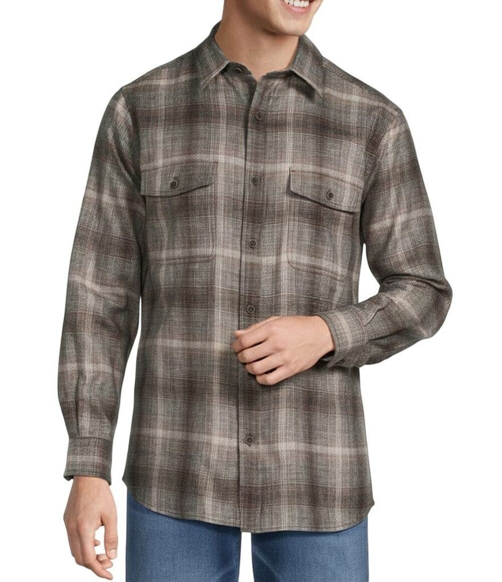 ROWM Long Sleeve 2 Pocket Jasper Gray Ombre Plaid Button Down Shirt Size XLT